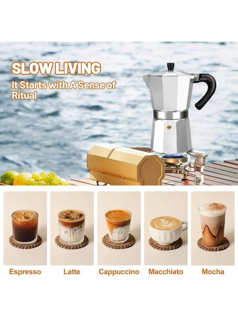 9-Cup Aluminum Stovetop Espresso Maker - Classic Moka Pot for Home & Camping